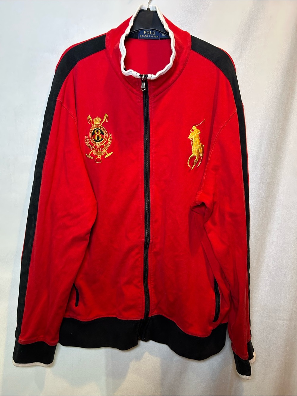Polo Ralph Lauren Princes Team Full Zip Track Jacket Red Black Gold Big Pony XXL